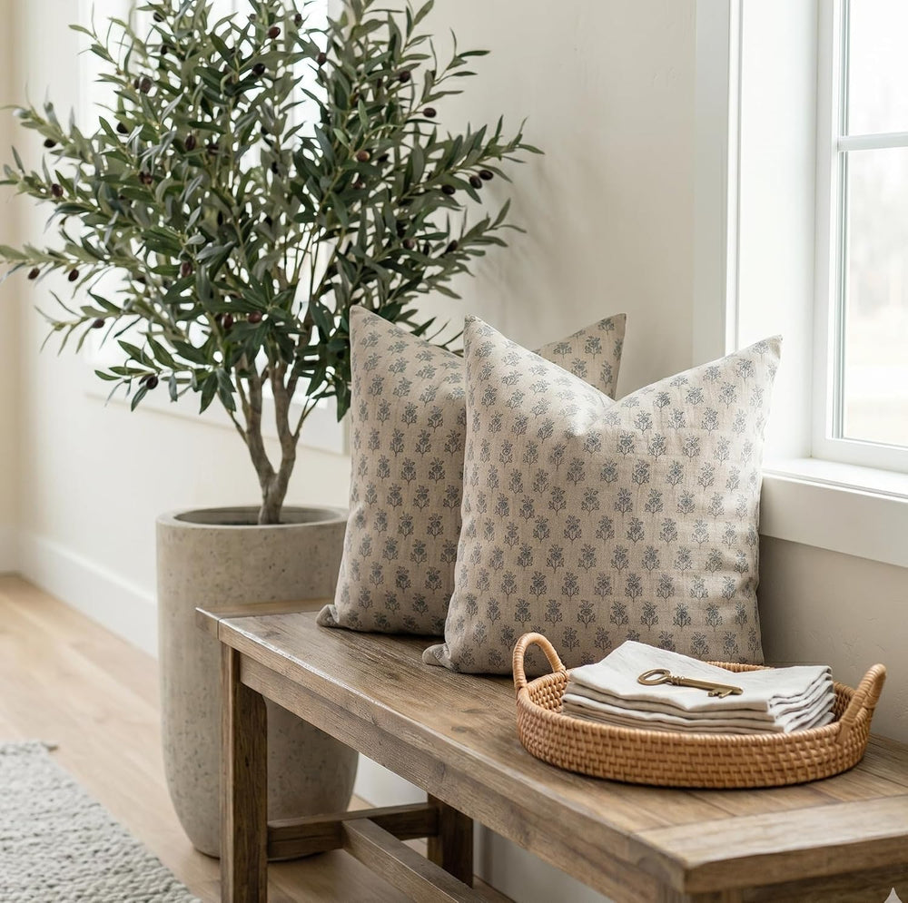 Linen Throw Pillow Covers 20x20 inch Soft sage and Blue Decorative Pillow Cov...