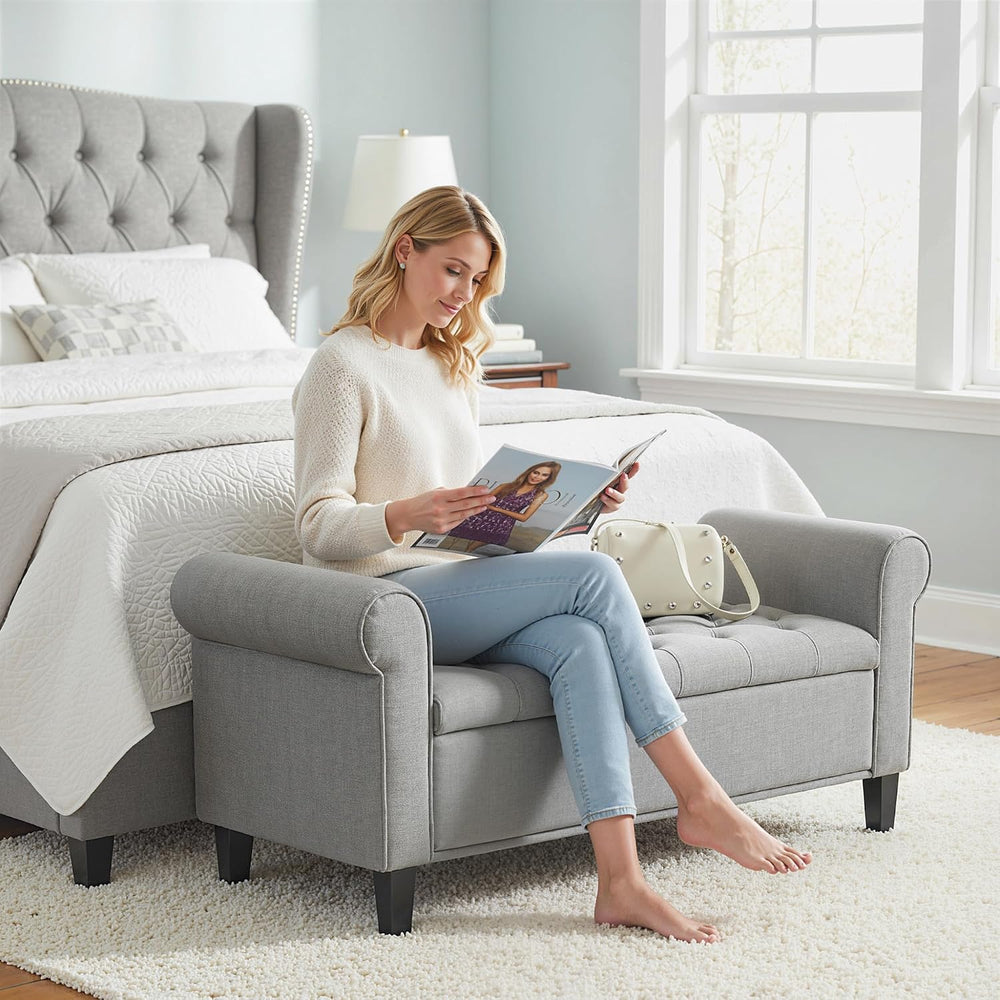 HOMCOM Storage Ottoman Bench 50" with Lift Top Lid, Light Gray