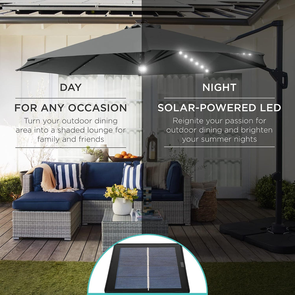 Best Choice Products 10ft Solar LED Cantilever Patio Umbrella, 360-Degree Rot...
