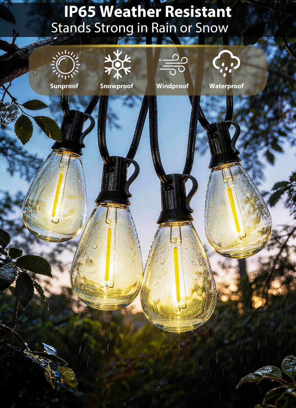 200FT Outdoor String Lights with 76+2 S11 LED Bulbs, Waterproof Dimmable Pati...