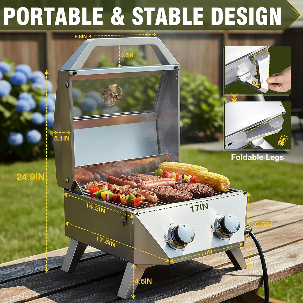 BESTFIRE Tabletop Gas Grill with 2 Burners & Viewing Glass Lid, 20,000 BT...