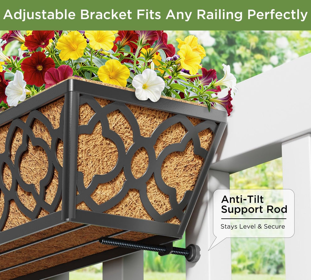 HFHOME 4 Pcs 30" Window Box Deck Railing Planter Box with Horse Trough C...