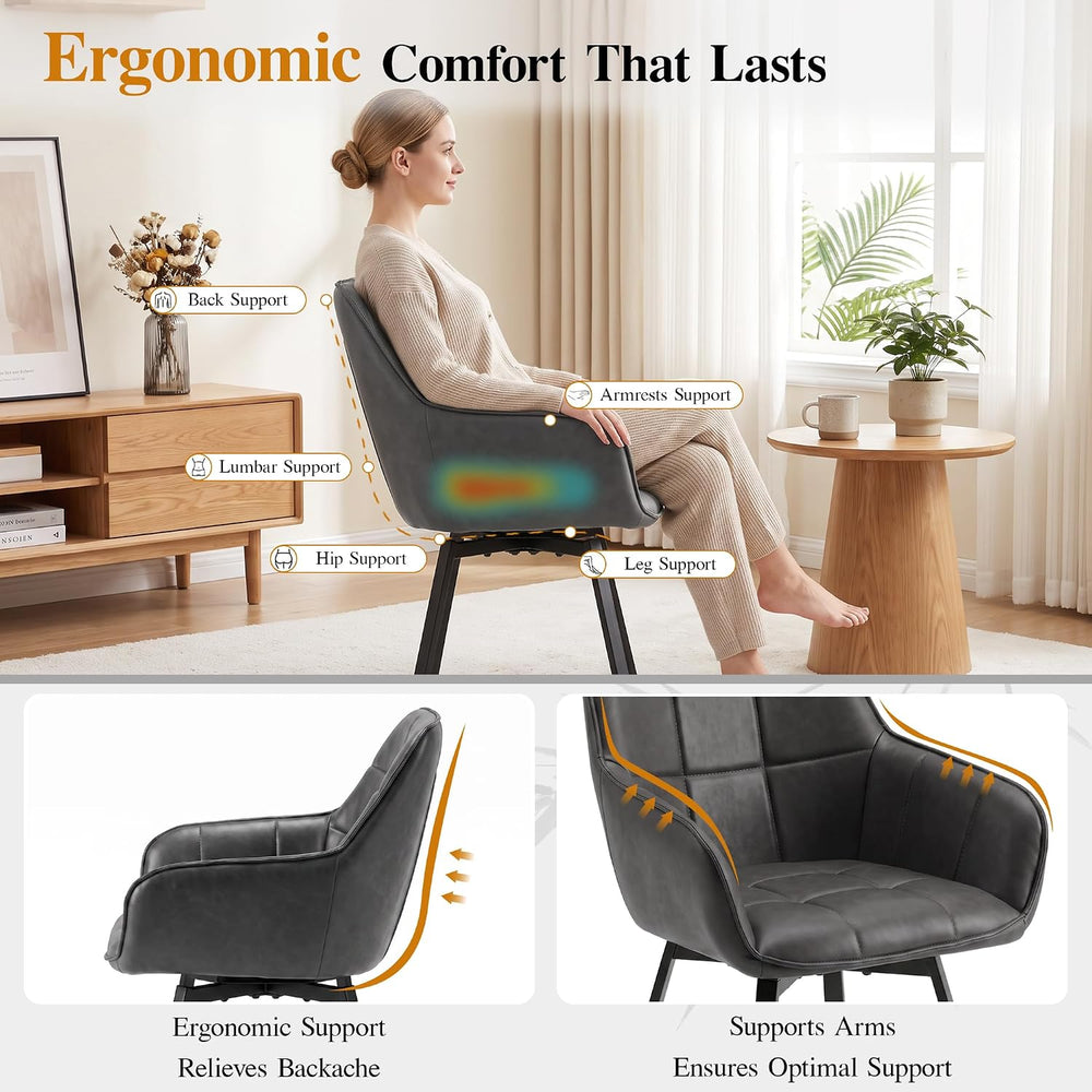 TUKAILAi Swivel Dining Chairs Set of 2, Faux Leather Dining Chairs with Arms ...