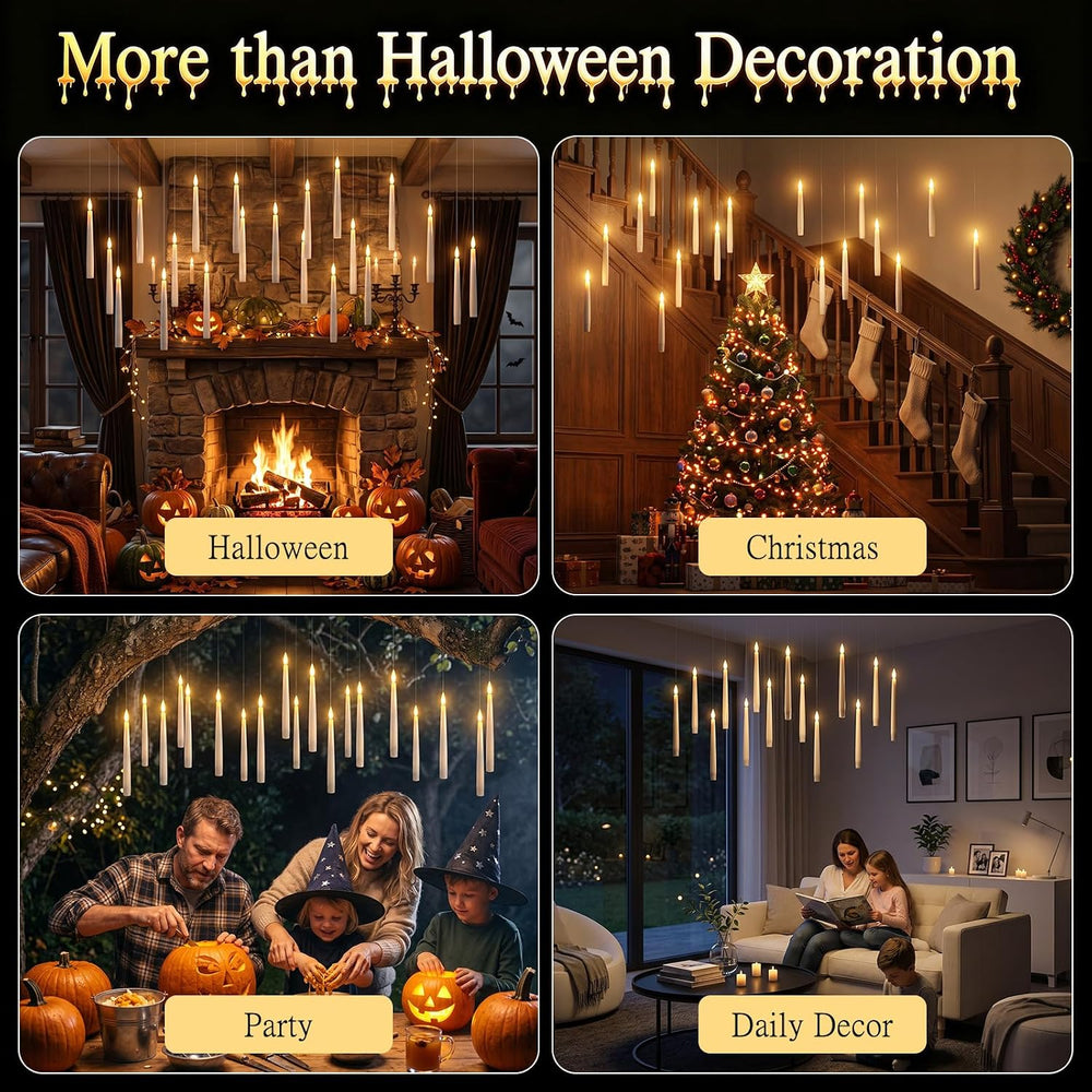Halloween Floating Candles with Wand, 20 Pcs Flickering LED Hanging Candles