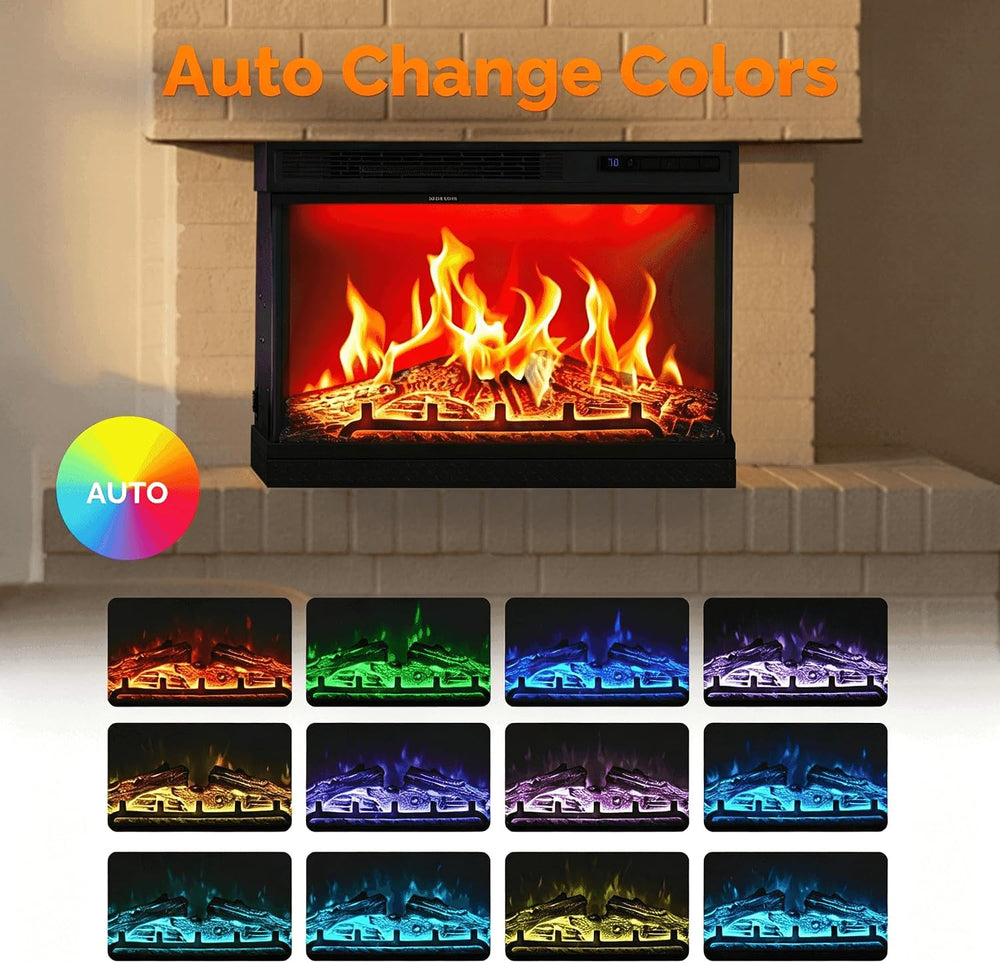 VINGLI 24 inch Electric Fireplace Insert, Modern 3-Sided Recessed/Wall Mount ...