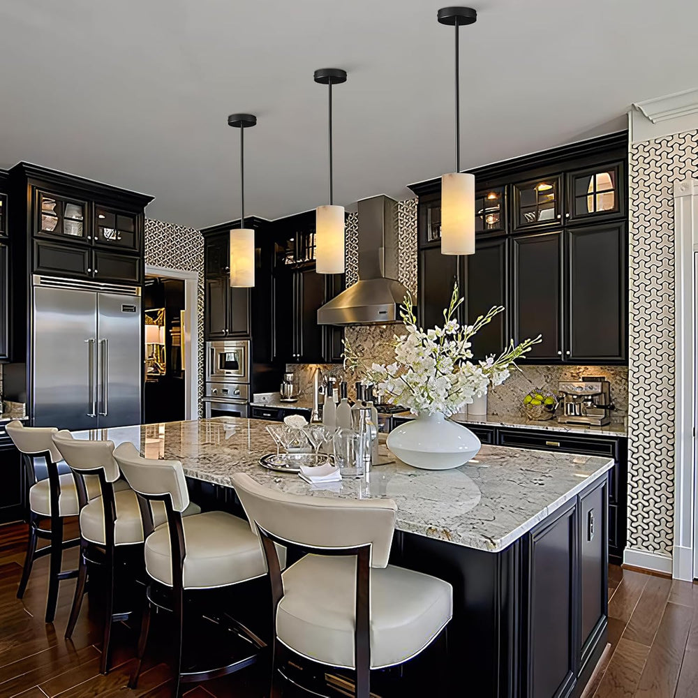 Alabaster Pendant Lights Kitchen Island, Black Hand Carved Alabaster Cylinder...