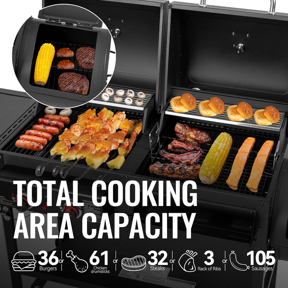 ZH3005Y 2-Burner Gas & Charcoal Grill Combo with Offset Smoker