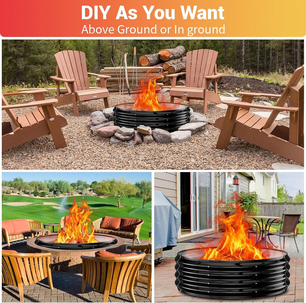36" Heavy Duty Fire Pit Ring for Outside, Galvanized Steel Wood Burning ...