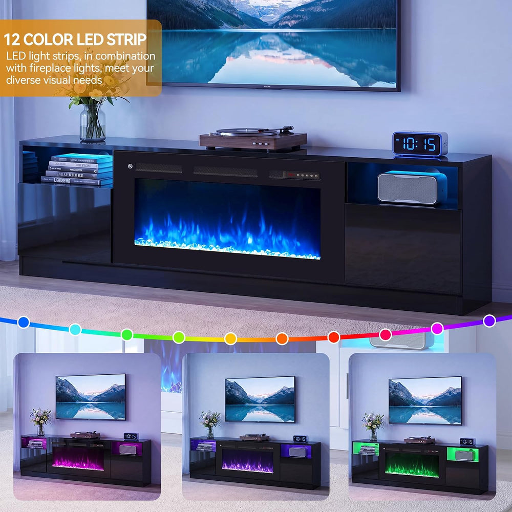 MXV 80" Fireplace TV Stand for TVs Up to 90", LED Light Entertainme...