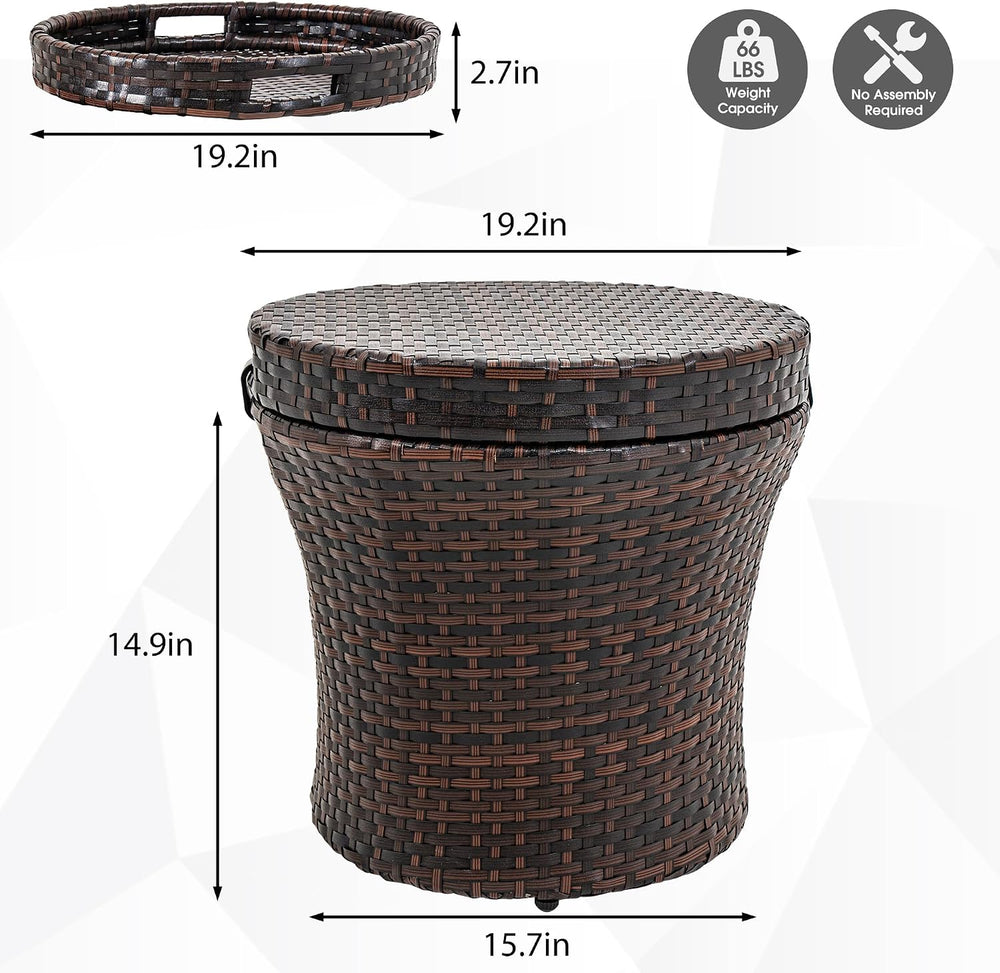 Sundale Outdoor Wicker Side Table with Storage, Patio Rattan End Table