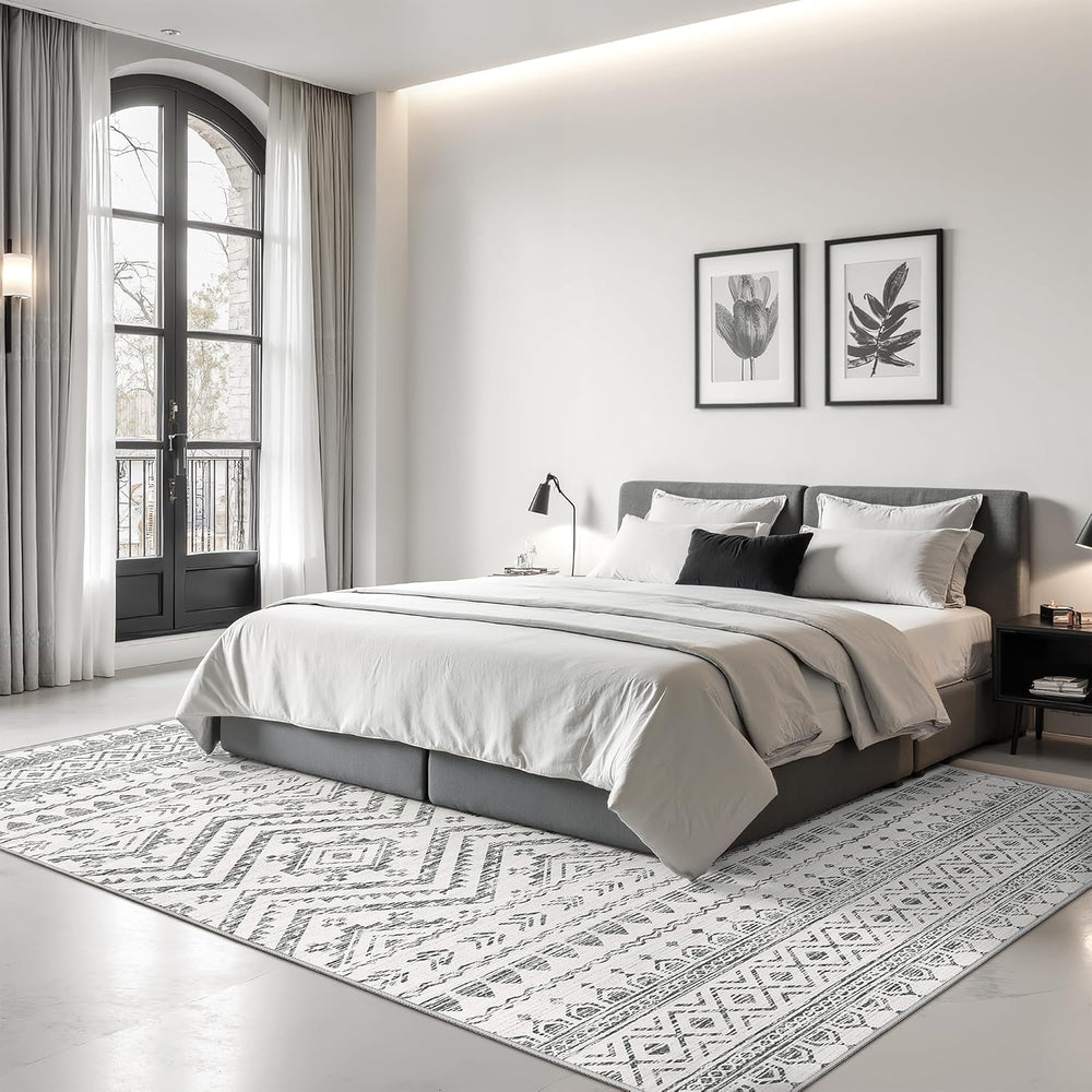 Miukiki 8x10 Area Rug for Living Room, Washable Soft Non Slip Rug Grey