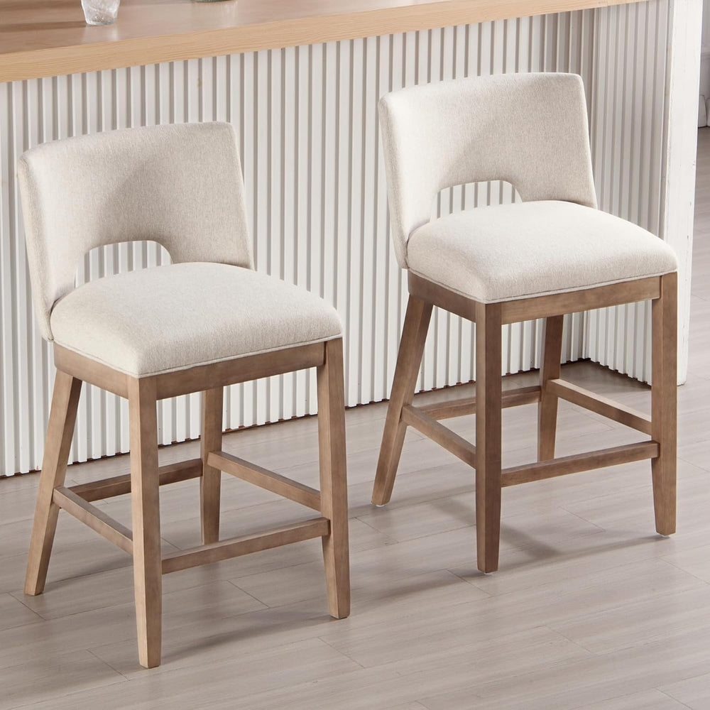 Beige Bar Stools Set of 2, 26" Farmhouse Counter Height Barstools, Linen...