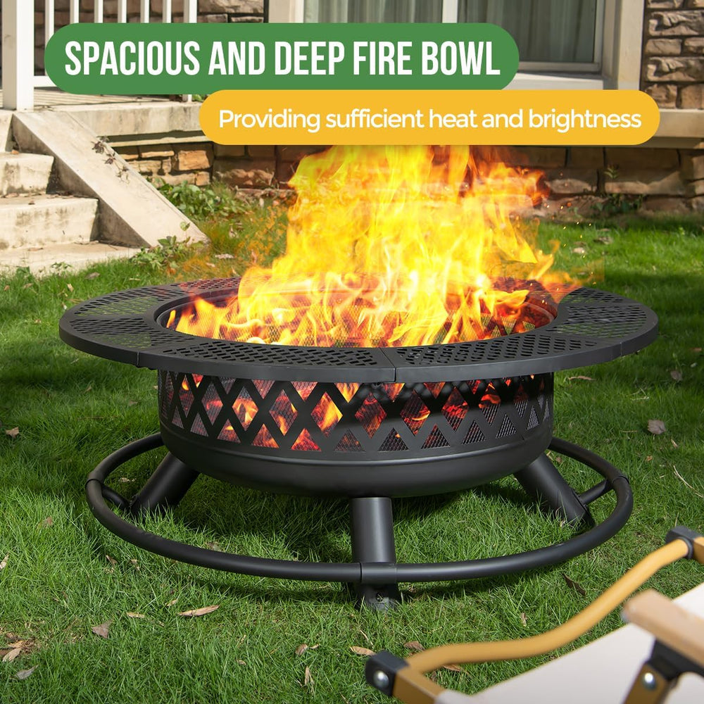 Panovue Outdoors 36 Inch Fire Pit with Grill 3-in-1 Fire Pits for Outside