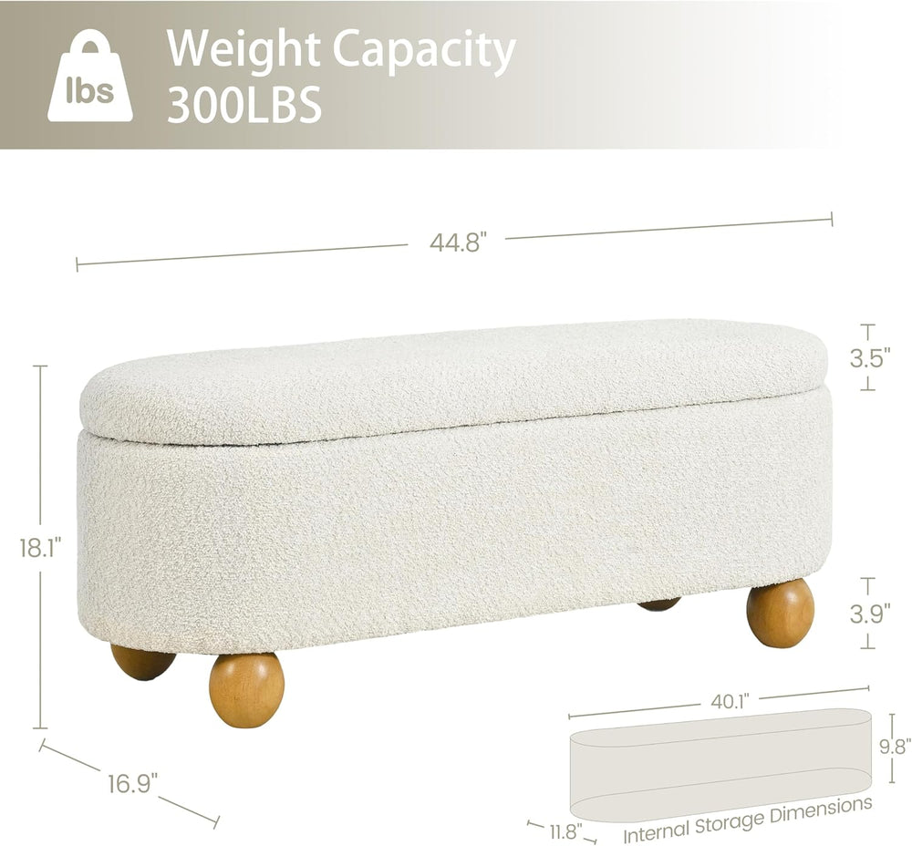 VKNOW 44.8" Storage Ottoman Bench End of Bed Bench with Hinge, Beige