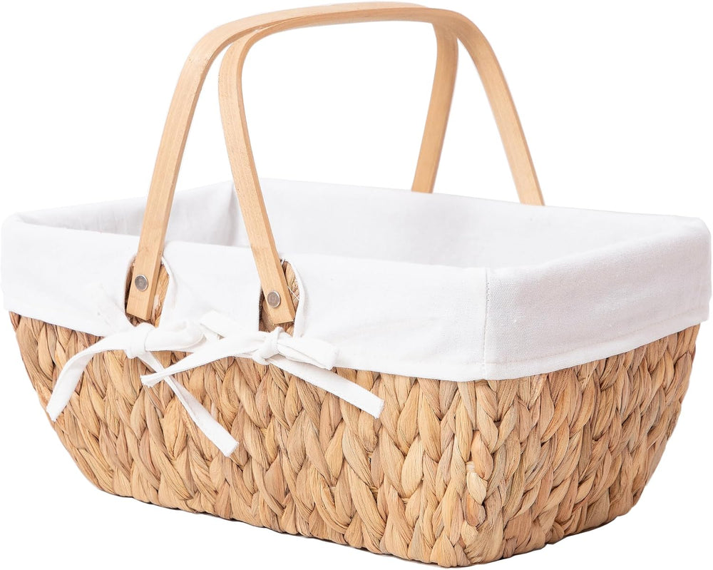 GYASVWU Water Hyacinth Picnic Baskets, Wicker Picnic Basket with Handle, Wick...