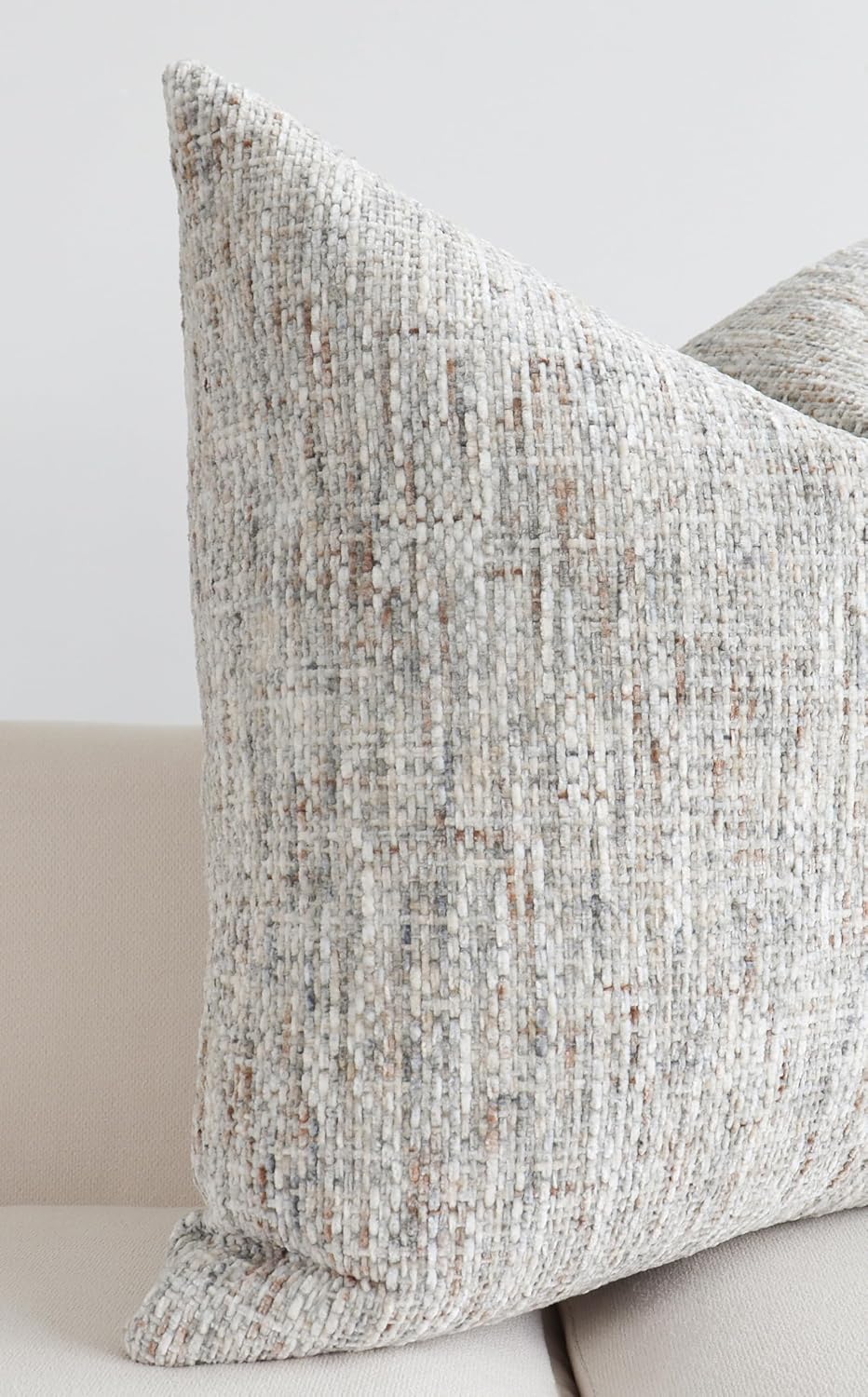 Textured Neutral Throw Pillow Covers 22x22 Inch Set of 2 Soft Woven Chenille ...