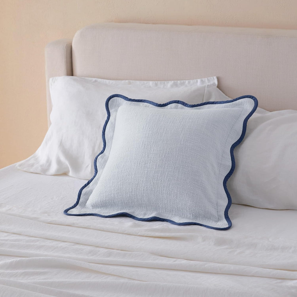 Double Stitch 100% Cotton Scalloped Throw Pillow Covers, Arctic Blue