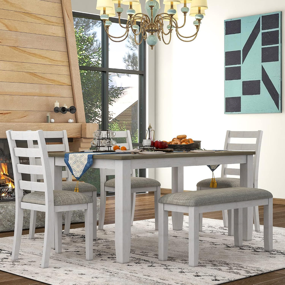 Merax 6 Piece Dining Table Set with Bench, Wooden Rectangular Dining Table wi...