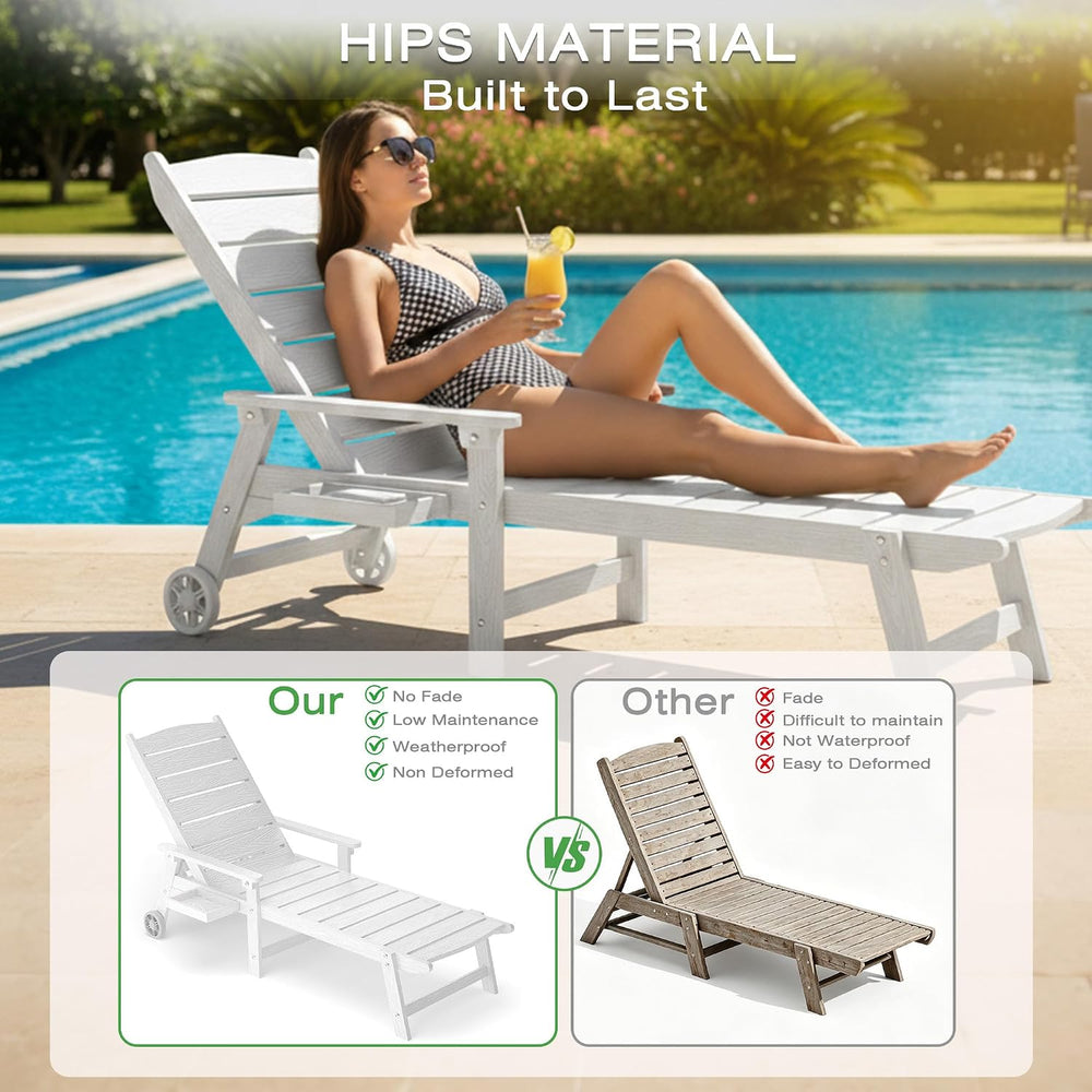 Pool Lounge Chairs Set of 2, 6.3ft Outside Chaise Lounger with Wheels,5-Posit...