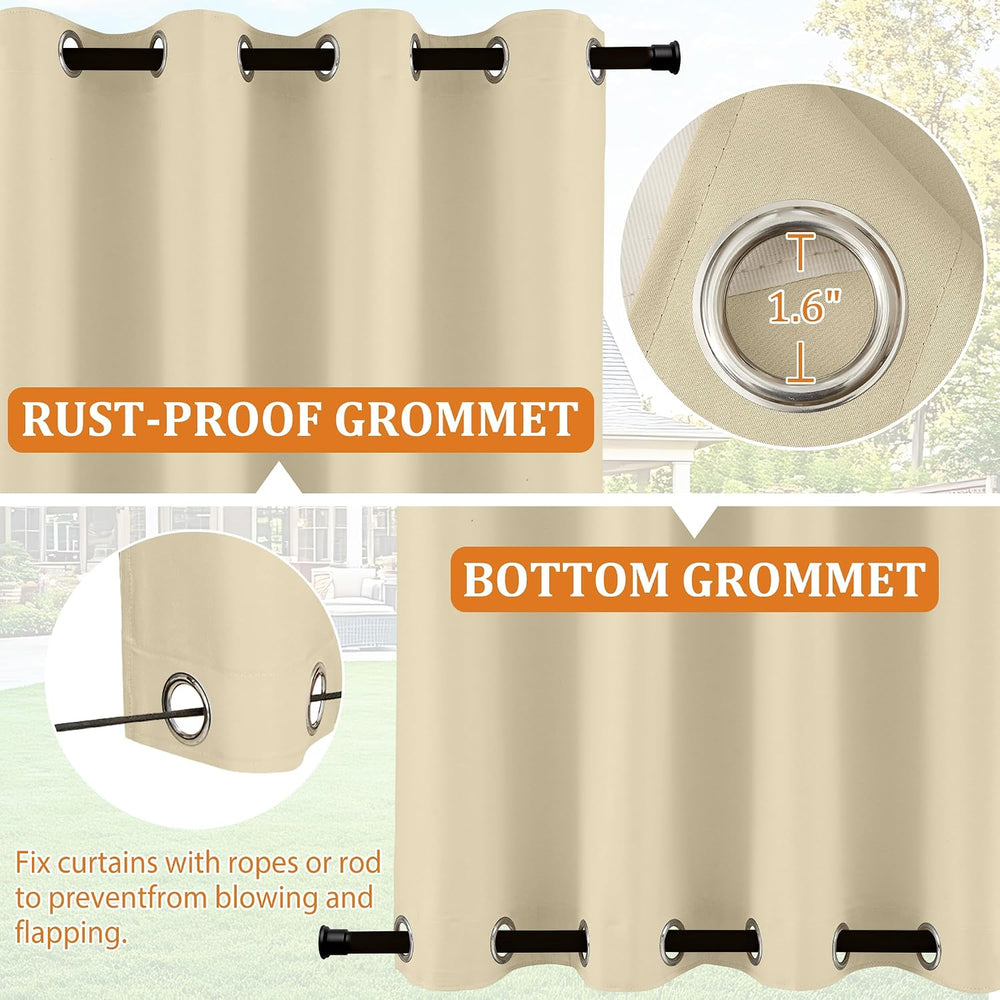 Arfntevss Outdoor Curtains for Patio Waterproof 2 Panels Blackout Curtains 84...