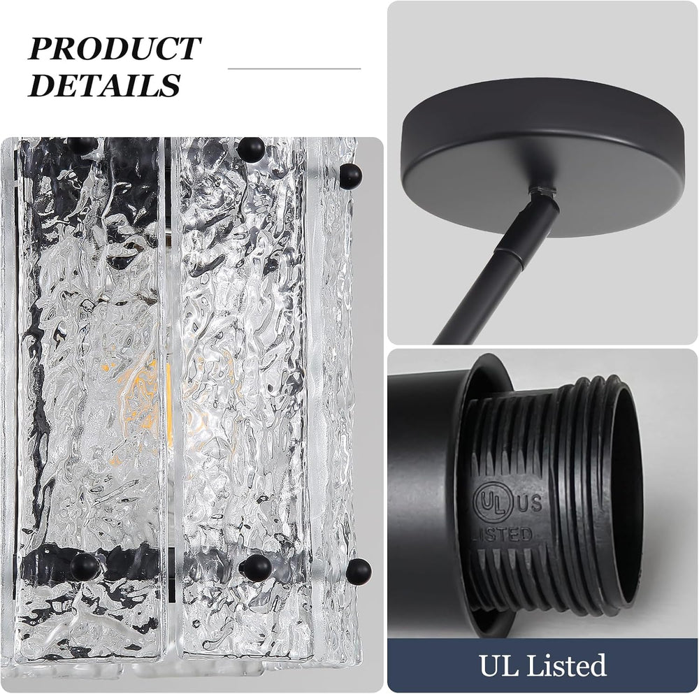 Black Glass Pendant Lights Kitchen Island, Water Ripple Round Pendant Lights ...