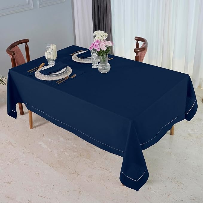 D'Moksha Homes Navy Blue Linen Tablecloth 60 x 108 Inch - 100% Pure Linen...