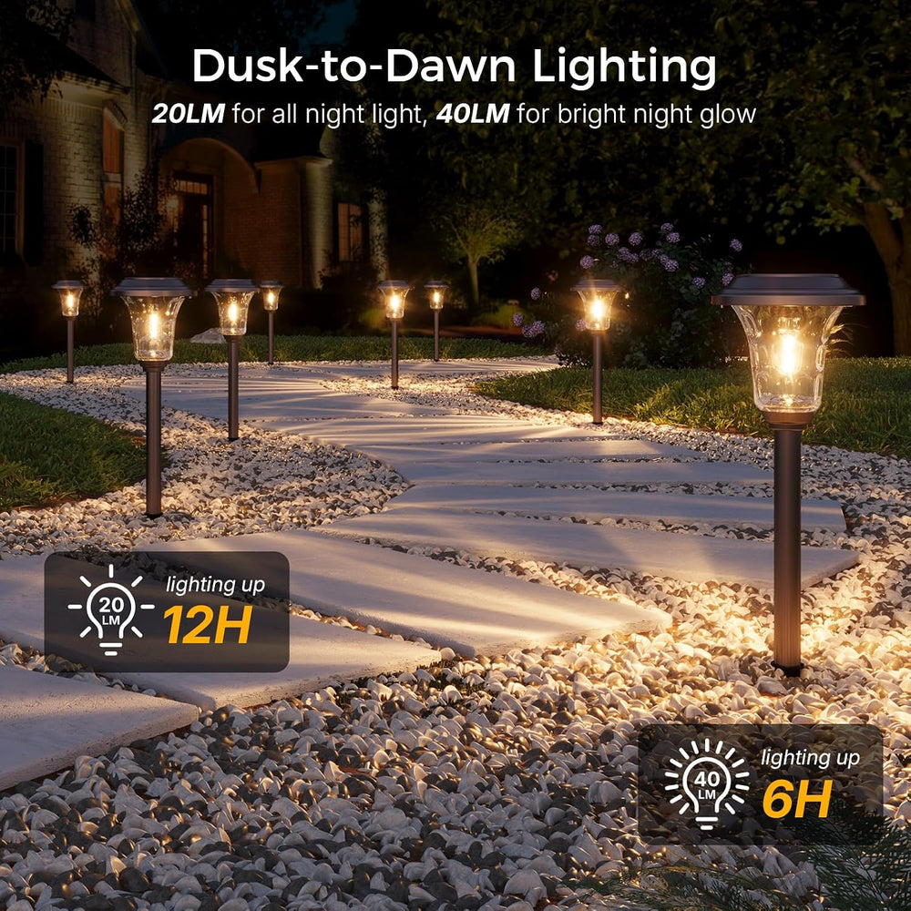 XMCOSY+ Solar Pathway Lights 4 Pack, Metal Glass Solar Garden Light Outdoor