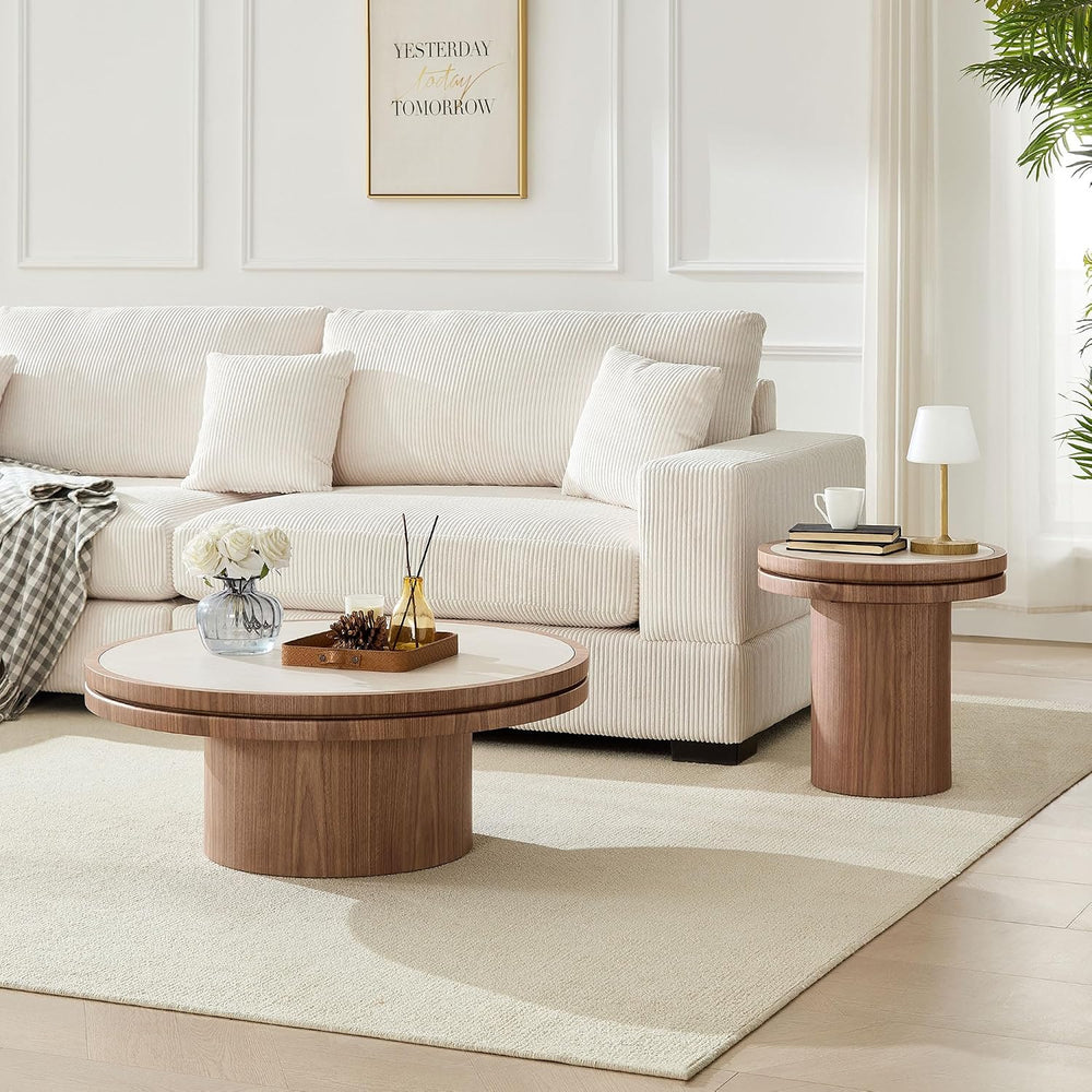 Sintered Stone Coffee Table Set of 2, 2 Piece Coffee Table and End Table Set ...