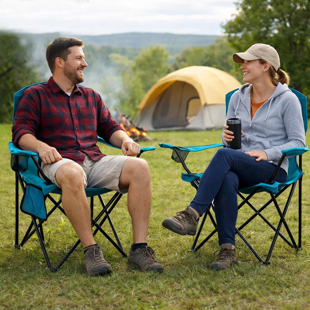 Camping Chair 2 Pack Portable Folding Chair, Supports 300lbs, Light Blue