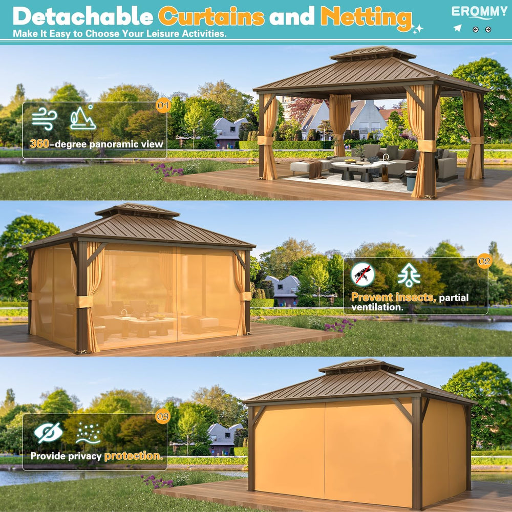 EROMMY 12' x 14' Hardtop Gazebo, Aluminum Frame Gazebos with Galvaniz...