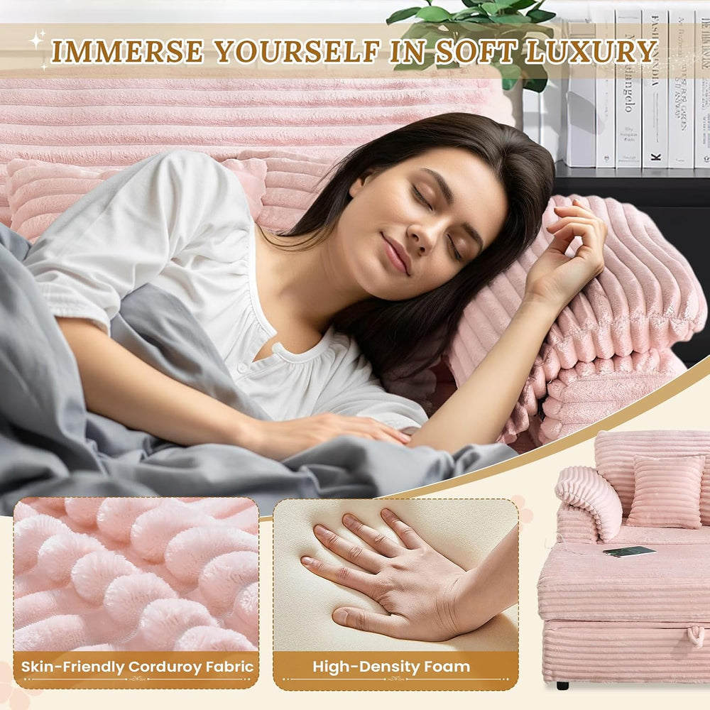 Deolme Oversized Chaise Lounge Chair with Storage Ottoman & USB Ports, Fl...