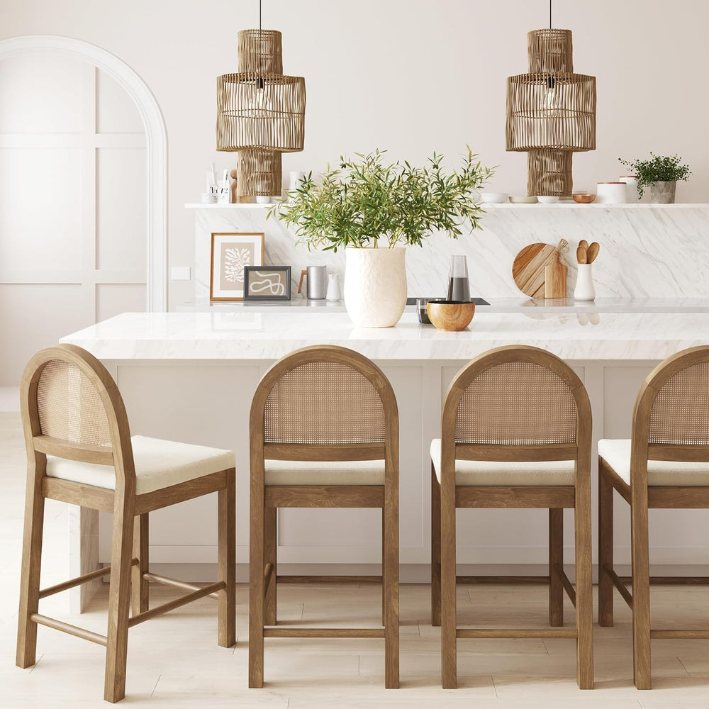 Nathan James Bailey Boucle Upholstered Rattan Bar Stool, Counter Height Stool...