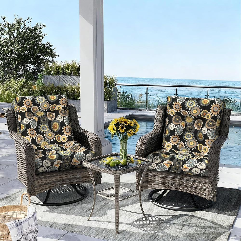 Outdoor Seat Chair Cushions, Tufted Back Patio Furniture Cushions Set of 2, W...