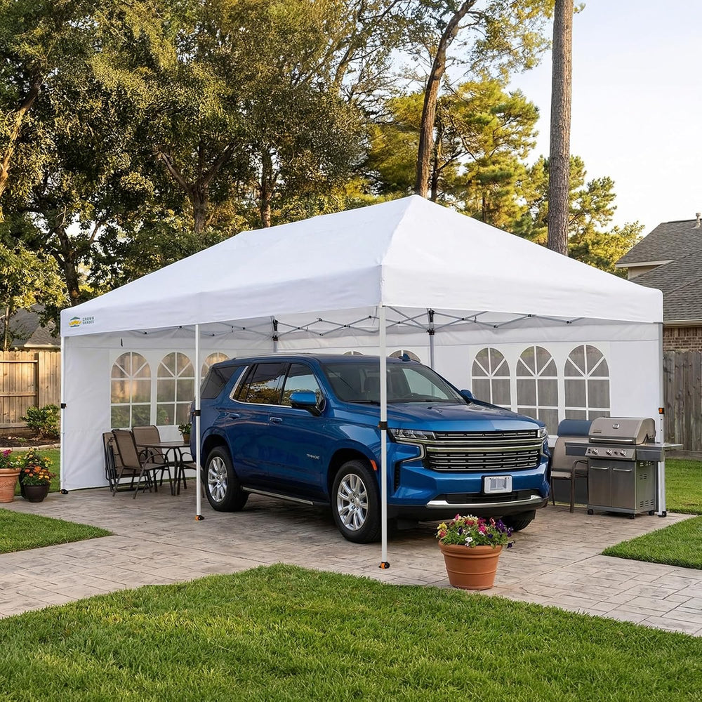 CROWN SHADES 10X20 Pop Up Canopy Tent with Sidewalls, Instant Setup, White