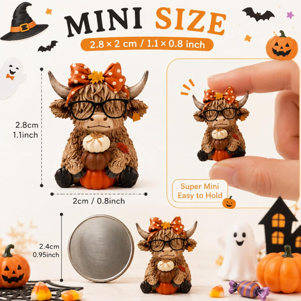 RattanView 96 Pcs Fall Halloween Mini Resin Highland Cow Figurines