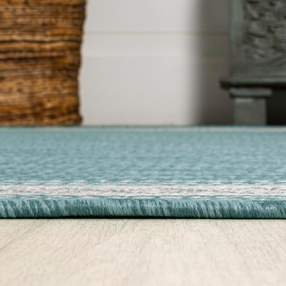 JONATHAN Y Diamond Border Indoor Outdoor Area Rug 3X5 Aqua/Light Gray, Lucia ...