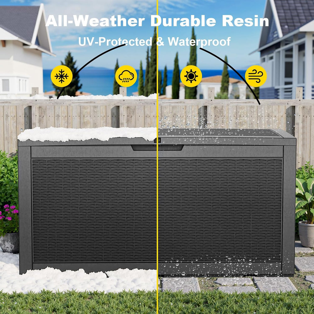 EasyUp 120 Gallon Waterproof Deck Box, Lockable Resin Outdoor Storage Box, Du...