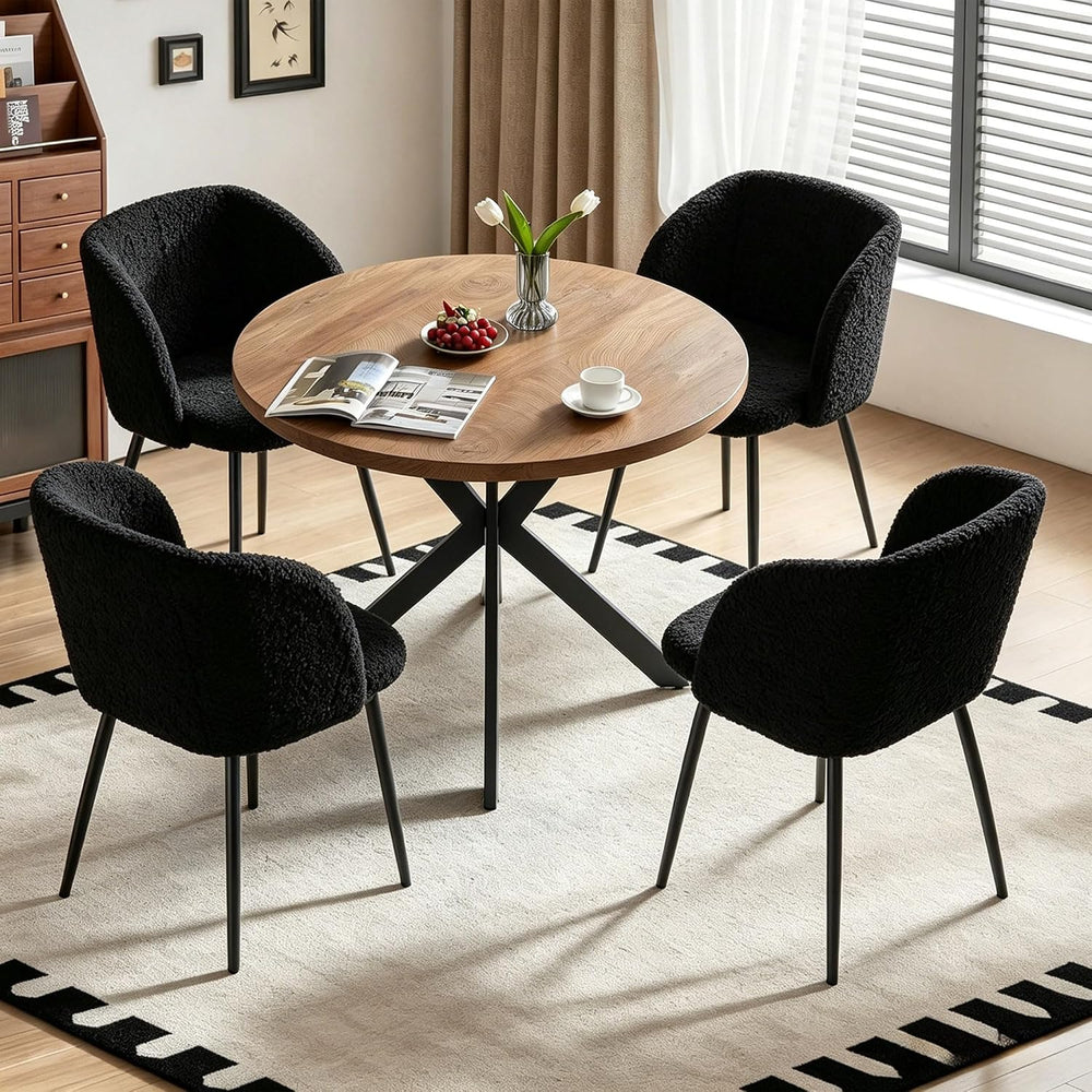 Homedot 37-Inch Round Kitchen Table with Upholstered Arm Chairs Set for 4, 5-...