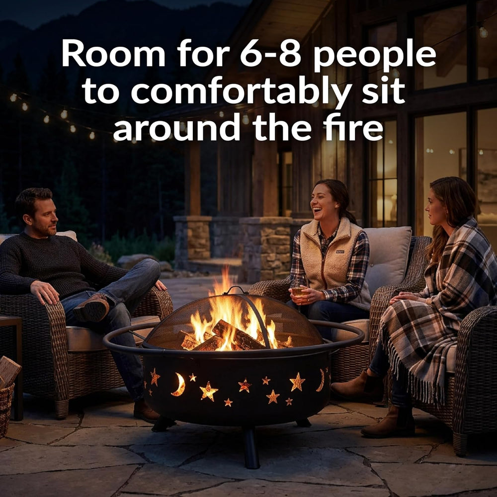 Sunnydaze Cosmic 42" Large Fire Pit for Outside Wood Burning, Round, Metal
