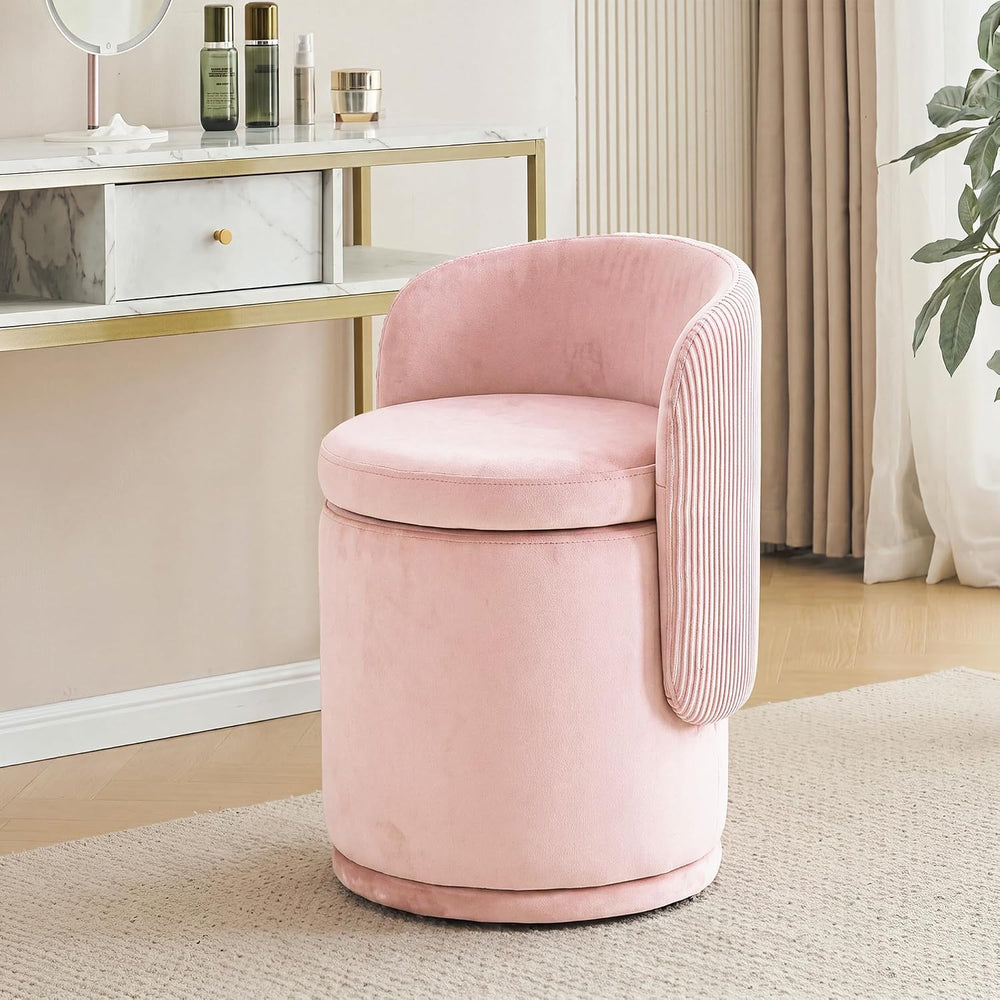 MALOL 360° Swivel Velvet Vanity Chair with Storage, Pink
