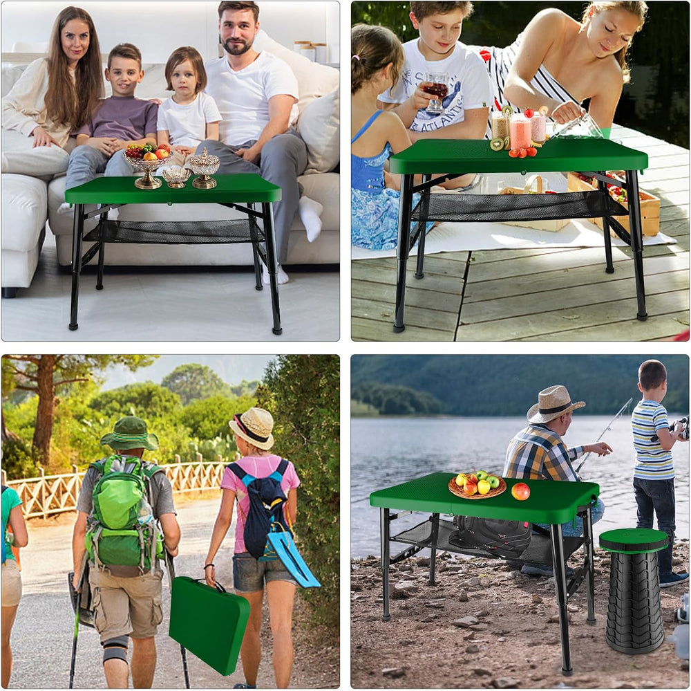 Small Folding Table and Stool, Portable, Adjustable Height, Camping & Pic...