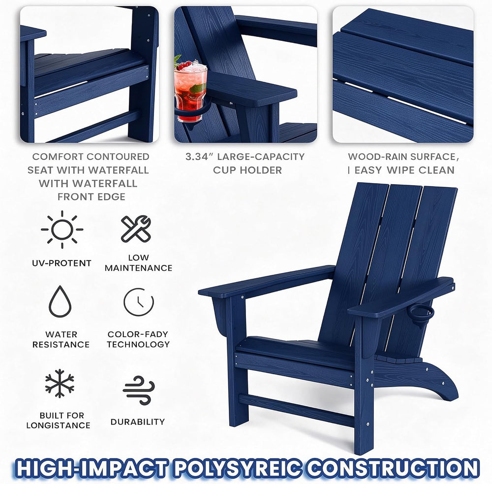 Poly Lumber Adirondack Chair, All-Weather Resistant Outdoor Patio Chairs, Loo...