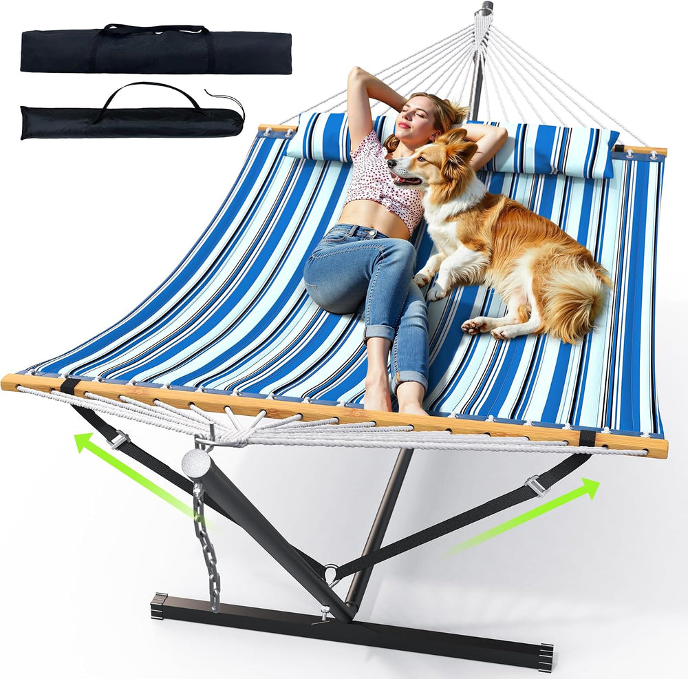 ANAGOO Double Hammock with Stand 500lbs Heavy Duty Outdoor Two Person Blue