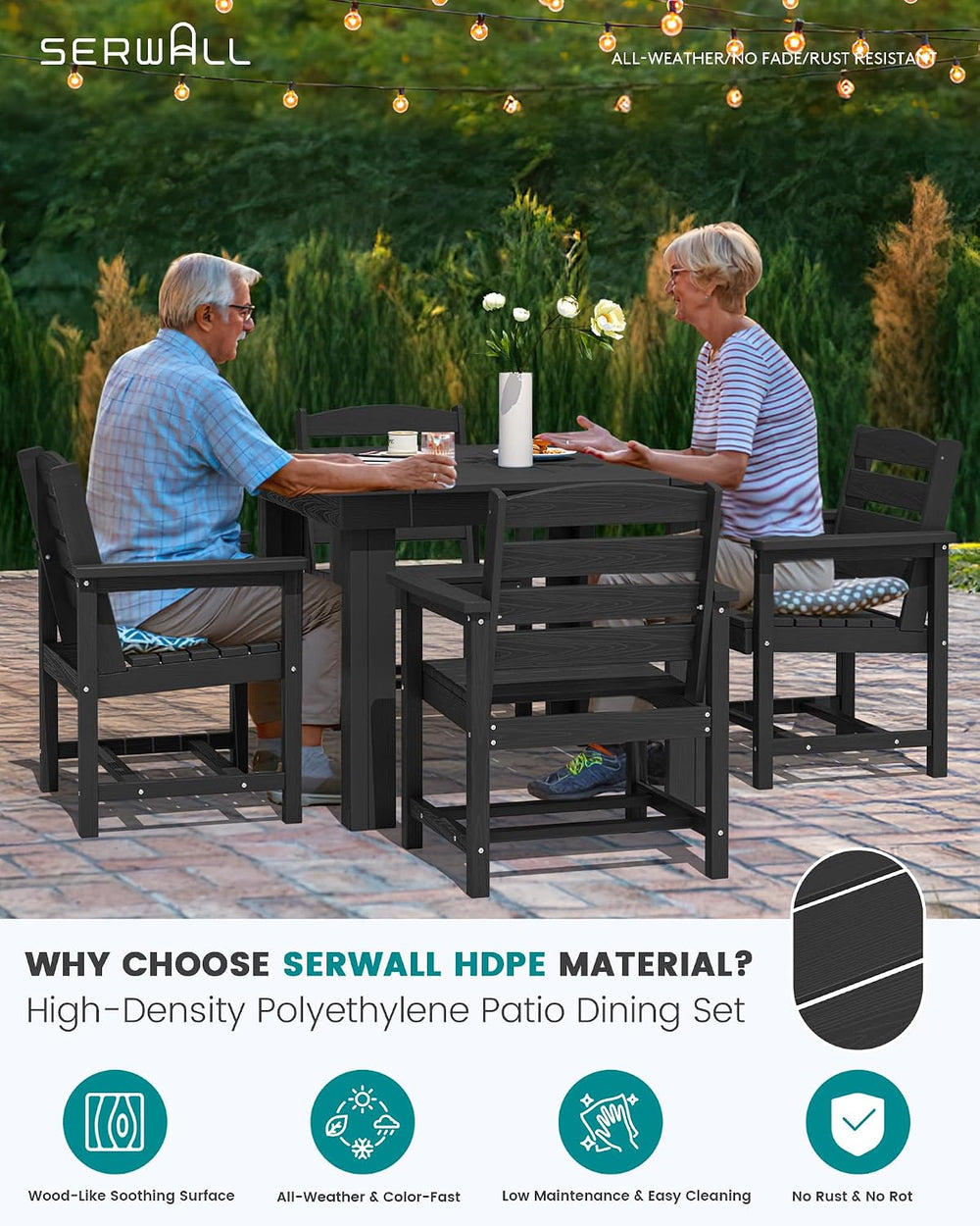 SERWALL HDPE Outdoor Square Dining Set for 4