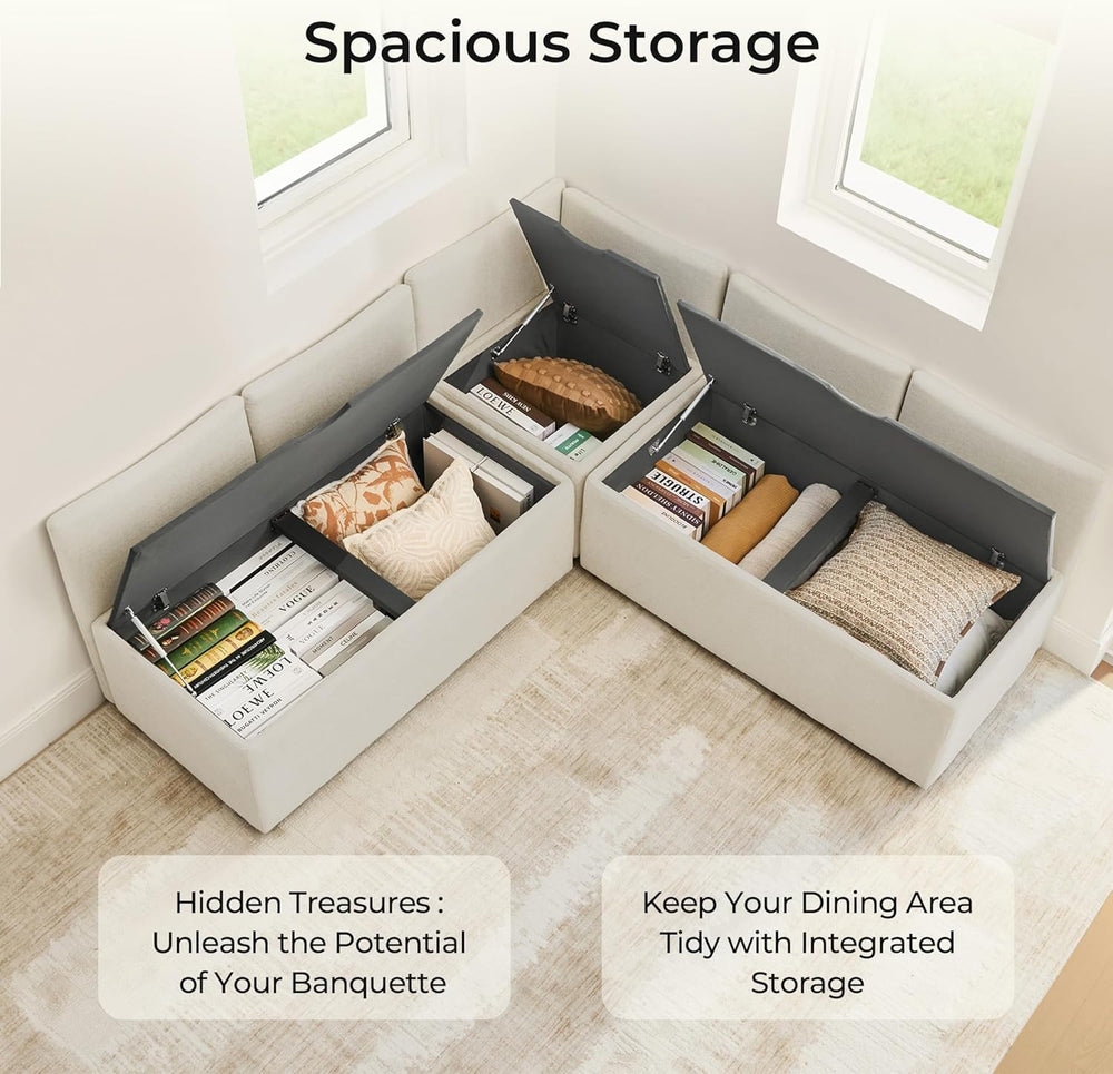 CHITA Breakfast Nook Bench with Storage, Banquette Seating, 4 Seats, Linen