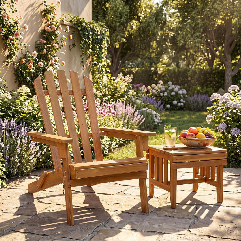 GIANTEX Wooden Adirondack Chair Outdoor Lounger Chair, Folding Adirondack Cha...
