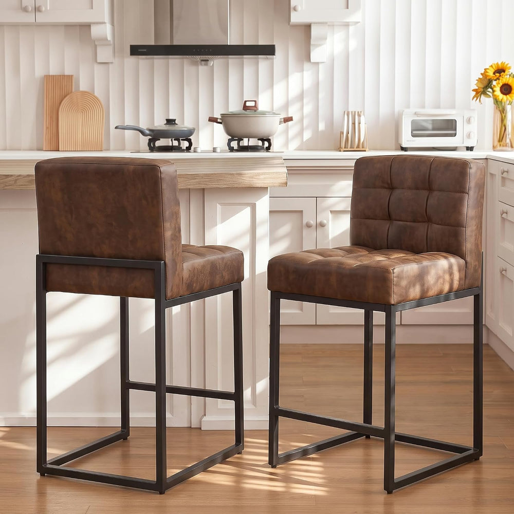 GrandNoor Modern Counter Height Bar Stools Set of 2,25'' Coffee Faux ...