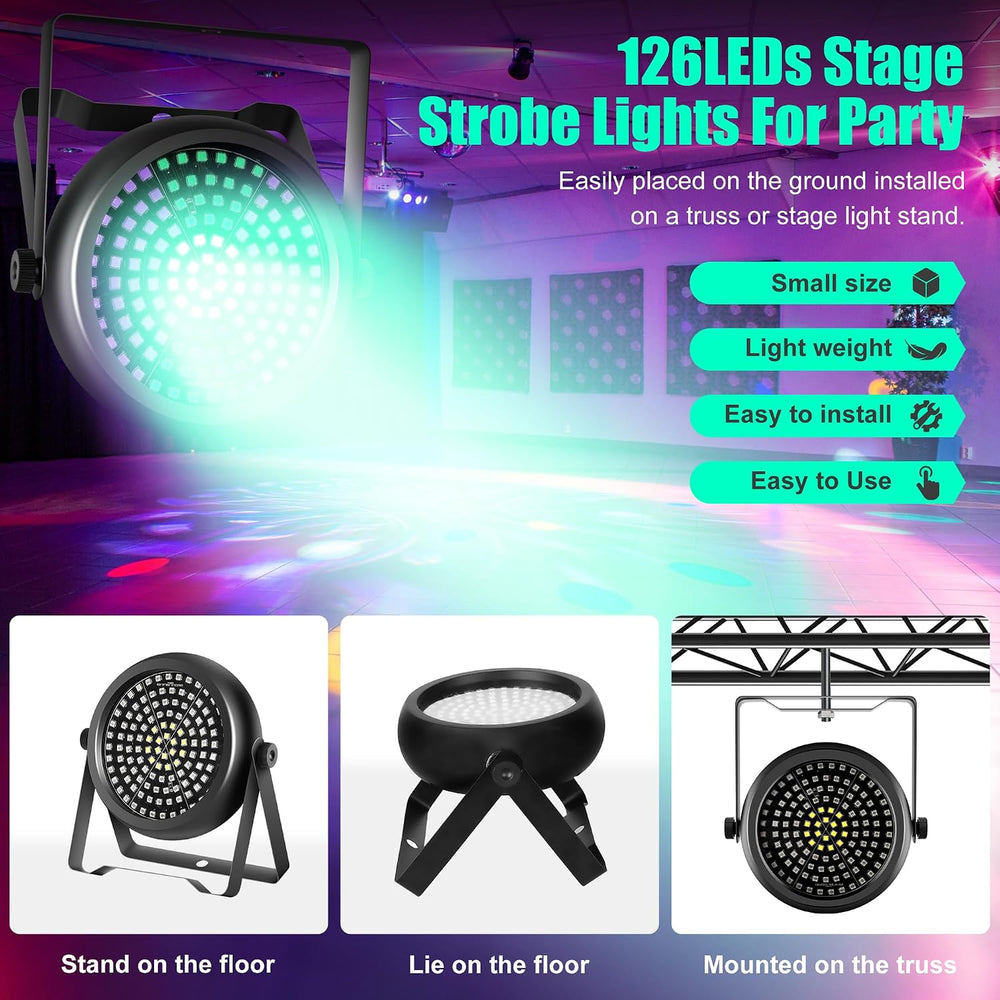 Strobe Lights for Halloween,2Pack 30W 126LEDs RGB+W+UV DJ Strobe Lights with ...