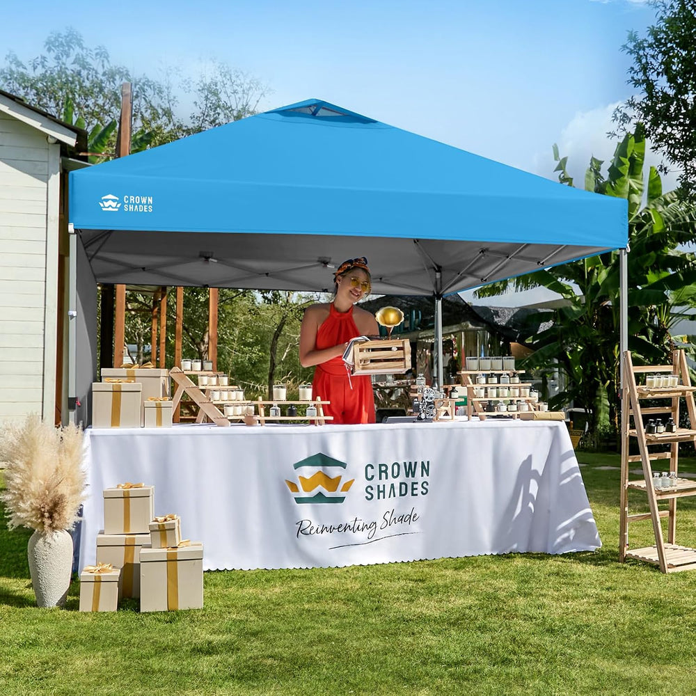 CROWN SHADES 10x10 Pop Up Canopy with 1 Side Wall, Beach Tent, Sky Blue
