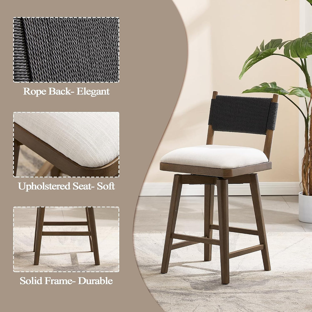Swivel Counter Stools Set of 4, Linen Fabric Upholstered Kitchen Stool Chairs...